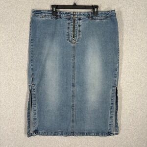 90s Y2K Venezia Midi Jean Skirt Size‎ 24 Denim Zippers Farmhouse Cottage READ